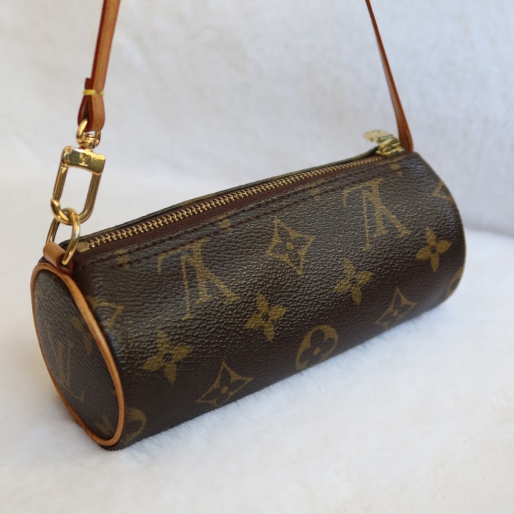 Authentic Louis Vuitton Accessory Mini Papillon Pouch Brown Monogram Bag Purse